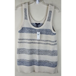 Gap Sleeveless Sweater Shirt women Sz Medium Cream Blue Gray Stripes NWT